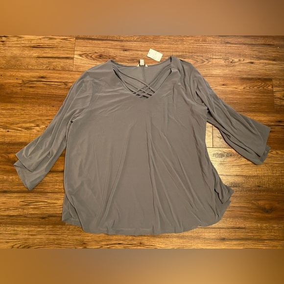 NWT Cato Womens Top Gray Criss Cross Straps On V-Neck Blouse Plus Size  22/24W - Picture 2 of 6